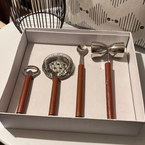 CB2 Brown-Handled Stainless Steel Bar Tool Set